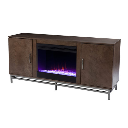 Southern Enterprises Dibbonly Brown Color Changing Fireplace with Media Storage