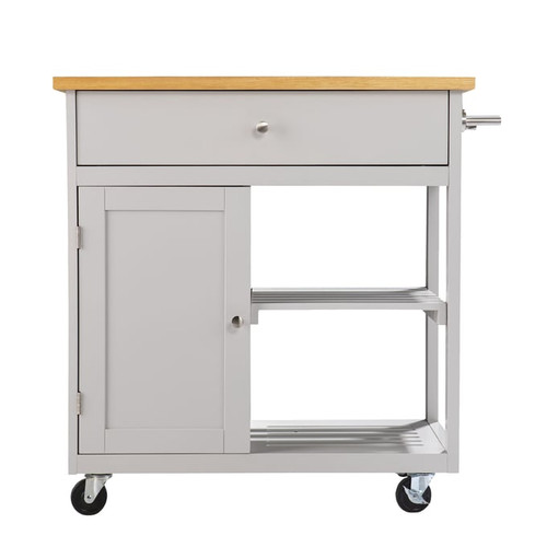 Southern Enterprises Rolling Cool Gray Natural Storage Kitchen Island