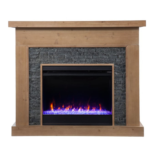 Southern Enterprises Standlon Natural Color Changing Fireplace with Faux Stone Surround