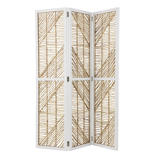 Southern Enterprises Quilino White Natural Woven Room Divider Screen