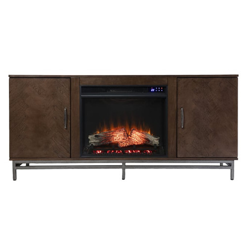 Southern Enterprises Dibbonly Brown Touch Screen Electric Fireplace with Media Storage