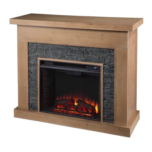Southern Enterprises Standlon Natural Electric Fireplace with Faux Stone Surround
