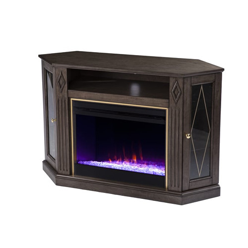 Southern Enterprises Austindale Brown Color Changing Fireplace with Media Storage