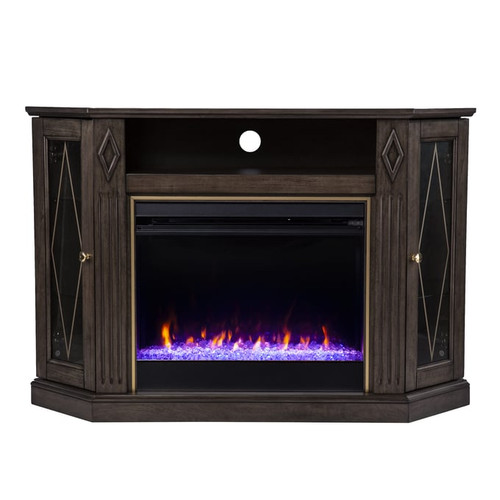 Southern Enterprises Austindale Brown Color Changing Fireplace with Media Storage