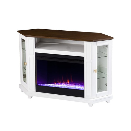 Southern Enterprises Dilvon White Color Changing Fireplace with Media Storage