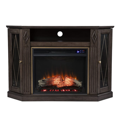 Southern Enterprises Austindale Brown Touch Screen Electric Fireplace with Media Storage