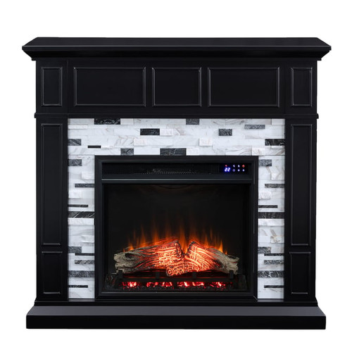Southern Enterprises Drovling Black Marble Touch Screen Electric Fireplace