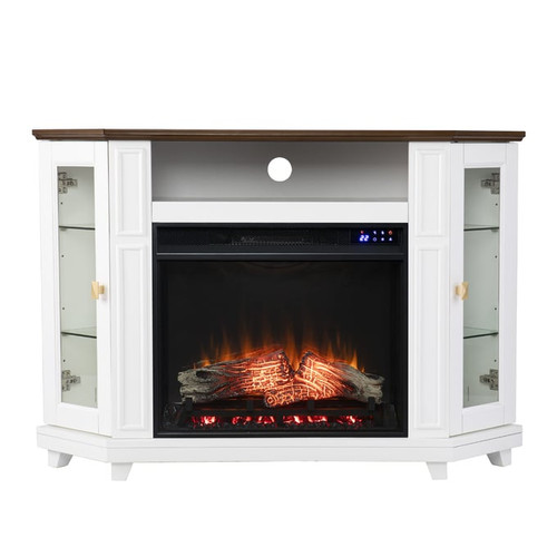 Southern Enterprises Dilvon White Touch Screen Electric Media Fireplace with Storage