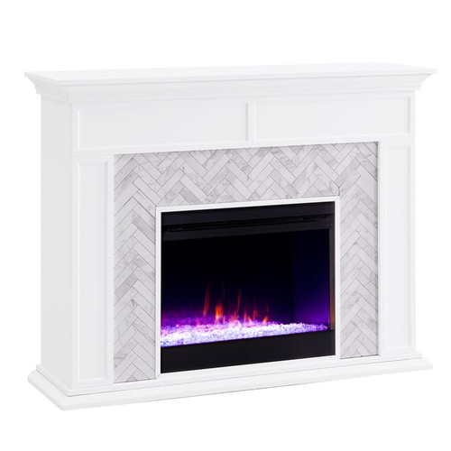 Southern Enterprises Torlington White Color Changing Marble Tiled Fireplace