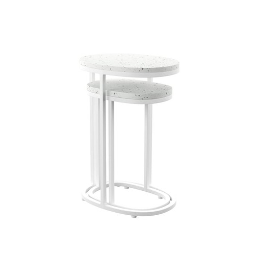 Southern Enterprises Vicanno White Terrazzo Outdoor 2pc Nesting Table Set