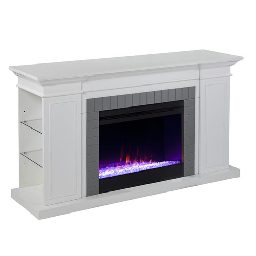 Southern Enterprises Rylana White Bookcase Color Changing Fireplace