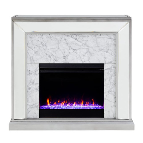 Southern Enterprises Trandling Silver Fireplace with Color Changing Fireboxs