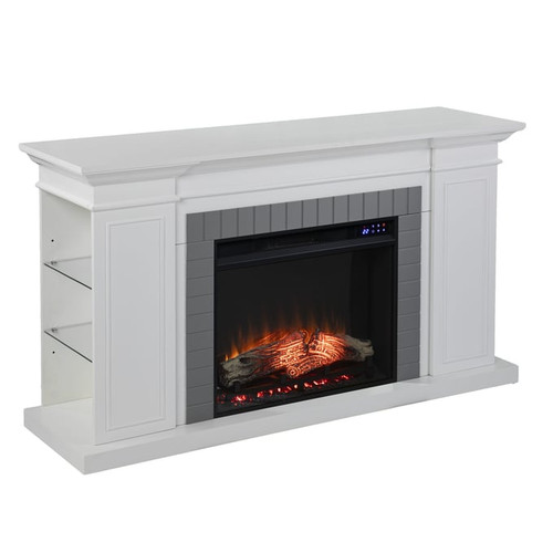 Southern Enterprises Rylana White Bookcase Electric Fireplace with Touch Screen Control Panel