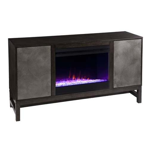 Southern Enterprises Lannington Brown Color Changing Fireplace with Media Storage