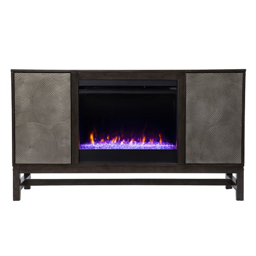 Southern Enterprises Lannington Brown Color Changing Fireplace with Media Storage