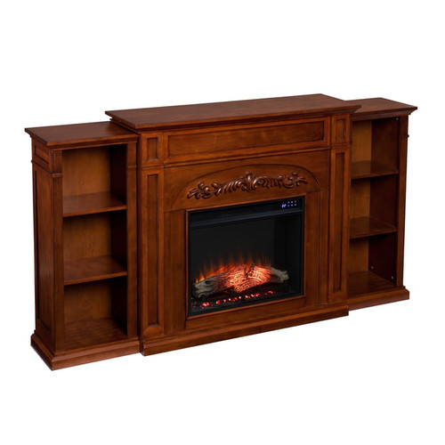 Southern Enterprises Chantilly Autumn Oak Touch Screen Electric Fireplace with Bookcases