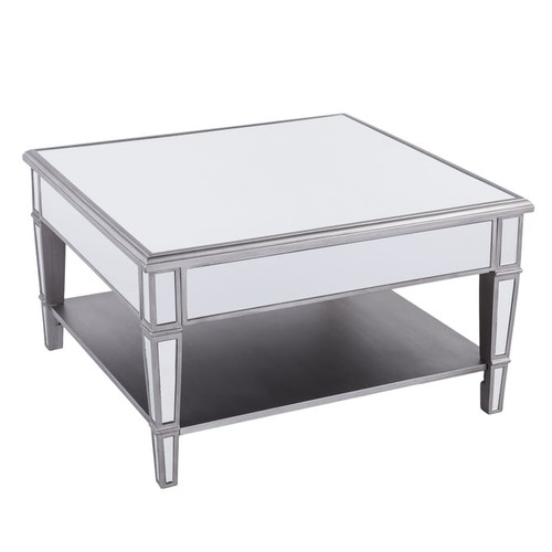 Southern Enterprises Wedlyn Silver Square Mirrored Cocktail Table