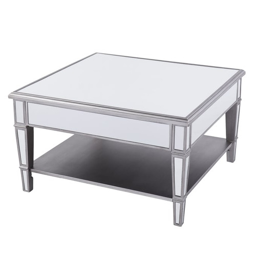 Southern Enterprises Wedlyn Silver Square Mirrored Cocktail Table