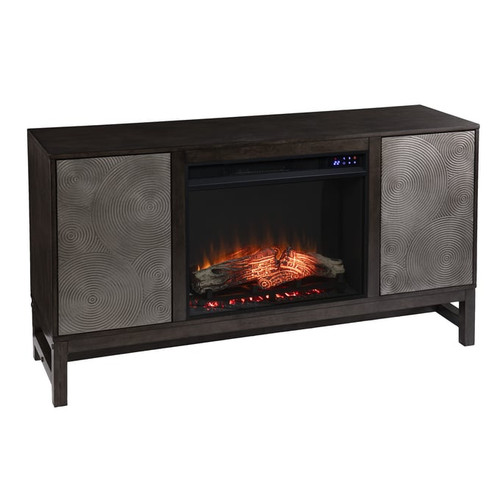 Southern Enterprises Lannington Brown Touch Screen Electric Fireplace with Media Storage