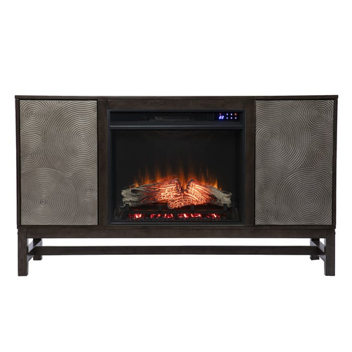 Southern Enterprises Lannington Brown Touch Screen Electric Fireplace with Media Storage