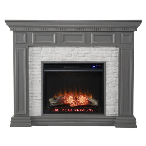 Southern Enterprises Dakesbury Gray Electric Fireplace with Touch Screen Control Panel