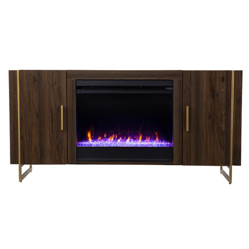 Southern Enterprises Dashton Brown Color Changing Fireplace with Media Storage