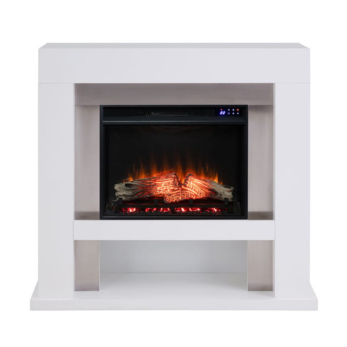 Southern Enterprises Lirrington White Gray Touch Screen Electric Fireplace