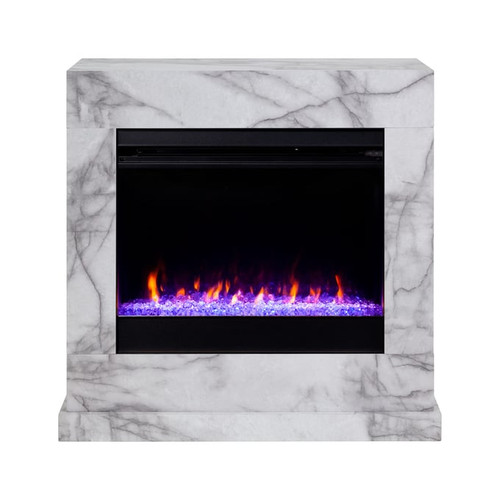 Southern Enterprises Dendale White Faux Marble Fireplace