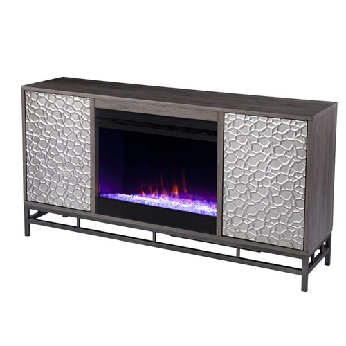 Southern Enterprises Hollesborne Gray Color Changing Fireplace with Media Storage