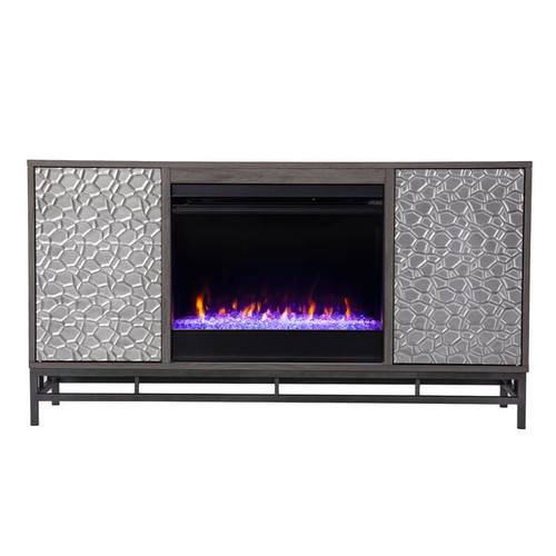 Southern Enterprises Hollesborne Gray Color Changing Fireplace with Media Storage