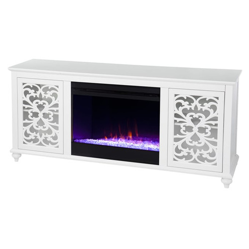 Southern Enterprises Maldina White Color Changing Fireplace with Media Storage