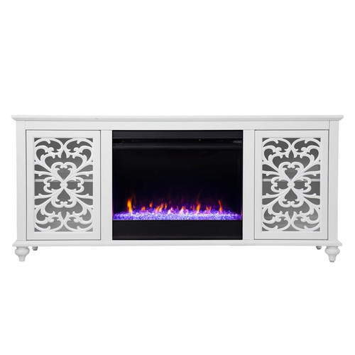 Southern Enterprises Maldina White Color Changing Fireplace with Media Storage