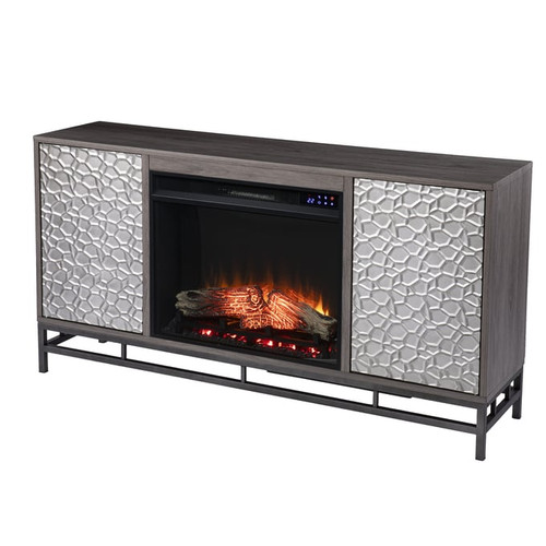Southern Enterprises Hollesborne Gray Touch Screen Electric Fireplace with Media Storage
