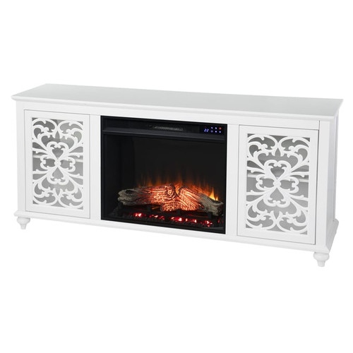 Southern Enterprises Maldina White Touch Screen Electric Fireplace with Media Storage