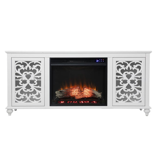 Southern Enterprises Maldina White Touch Screen Electric Fireplace with Media Storage