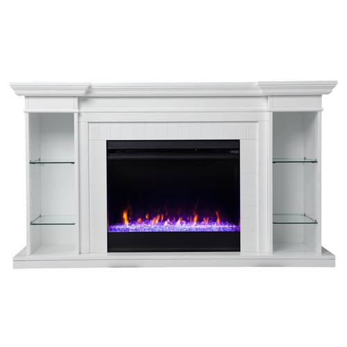 Southern Enterprises Henstinger White Color Changing Fireplaces with Bookcase