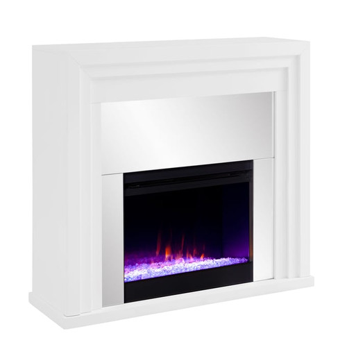 Southern Enterprises Stadderly White Mirrored Color Changing Fireplace