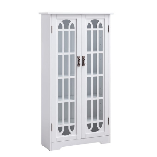Southern Enterprises White Display Cabinet with Windowpane Glass Doors