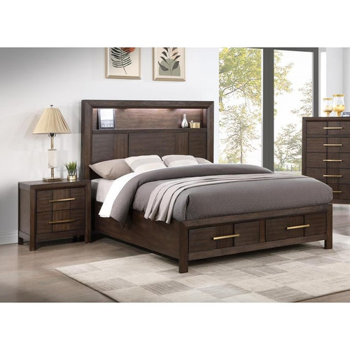 Galaxy Home Kenzo Brown 2pc Queen Bedroom Set with Bluetooth Speakers and USB Ports