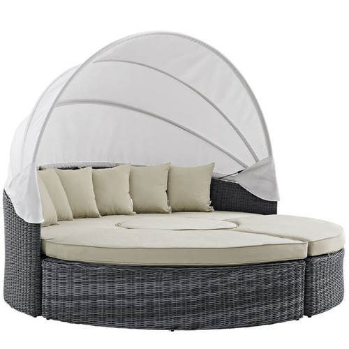 Modway Furniture Summon Beige Outdoor Sunbrella Canopy Daybeds