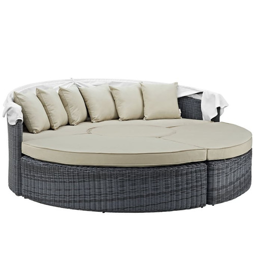Modway Furniture Summon Beige Outdoor Sunbrella Canopy Daybeds