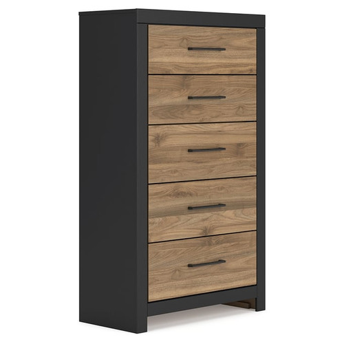 Ashley Furniture Vertani Black Honey Brown Five Drawer Chest