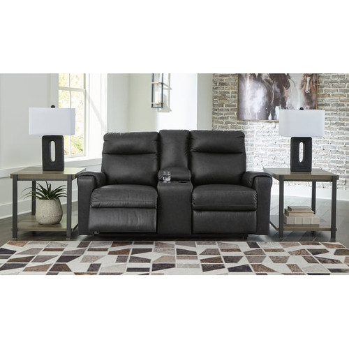 Ashley Furniture Axtellton Carbon Reclining Power Loveseat With Console