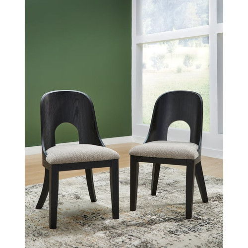 2 Ashley Furniture Rowanbeck Gray Black Dining Upholstered Side Chairs