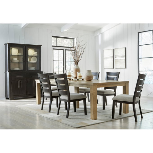 Ashley Furniture Galliden Light Brown Black 7pc Dining Room Set With Ladder Back Chairs