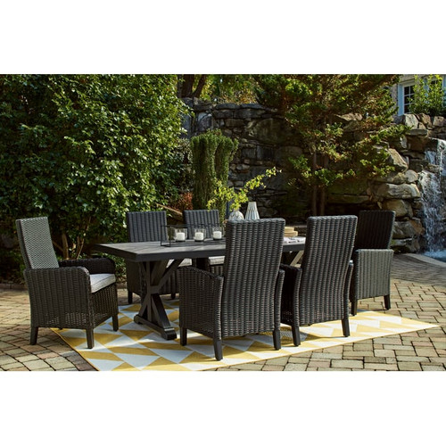 Ashley Furniture Beachcroft Black Light Gray 7pc Outdoor Dining Set With Arm Chair