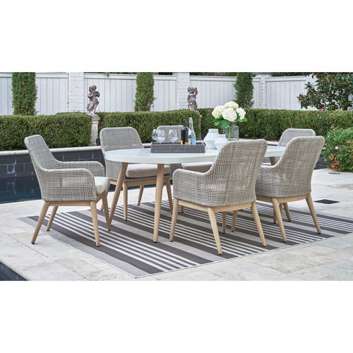 Ashley Furniture Seton Creek Gray White 7pc Outdoor Dining Set With Arm Chair