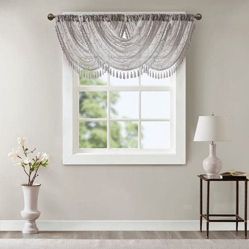 Olliix Madison Park Irina Grey Diamond Sheer Waterfall Valance - 46 x 38