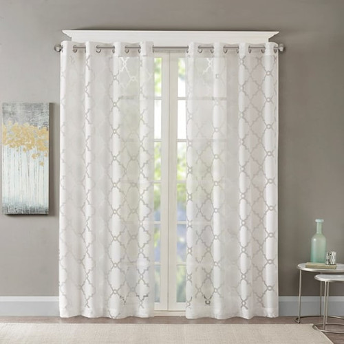 Olliix Madison Park Eden White Fretwork Burnout Sheer Curtain Panel - 84 x 50