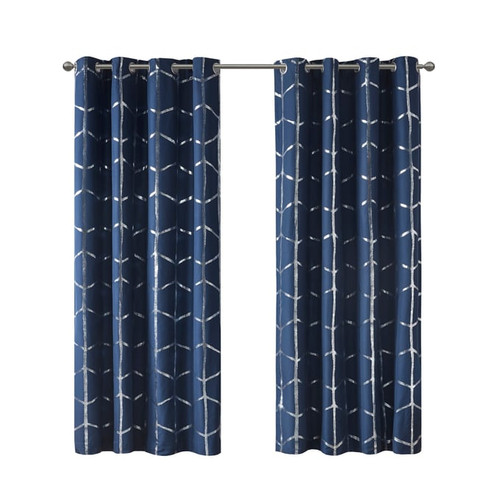 Olliix Intelligent Design Raina Navy Silver Blackout Grommet Top Curtain Panel - 63 x 50